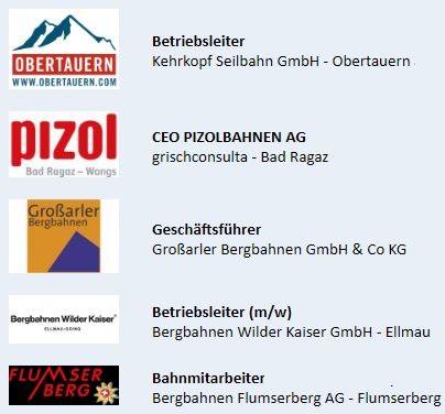Seilbahn.net Jobbörse:  CEO Pizol, Geschäftführer Großarler Bergbahnen, Betriebsleiter Berbahnen Wilder Kaiser uvm.