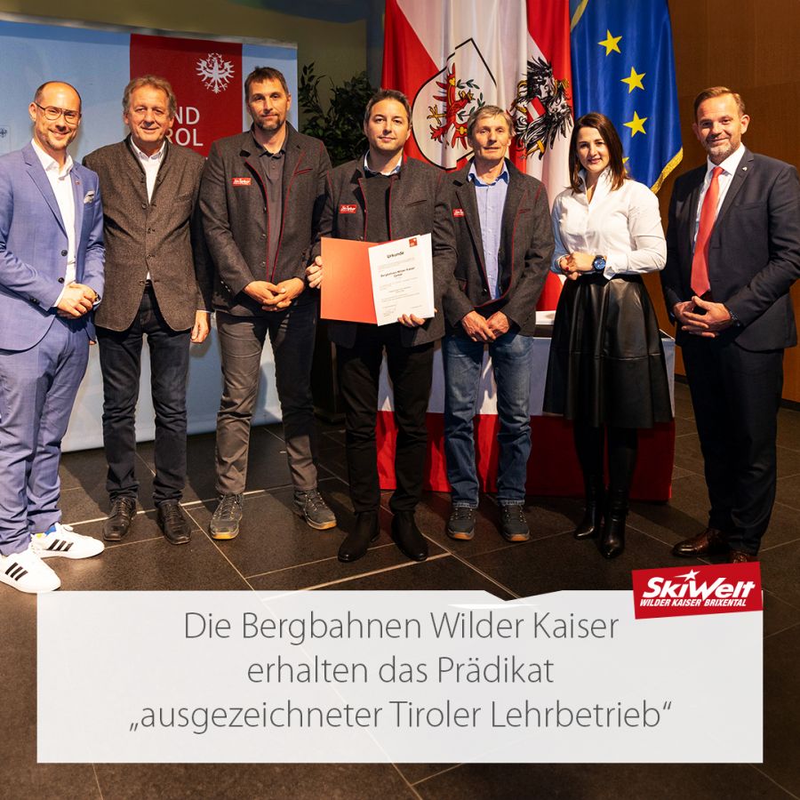 Bergbahnen Wilder Kaiser: Prädikat „Ausgezeichneter Tiroler Lehrbetrieb“